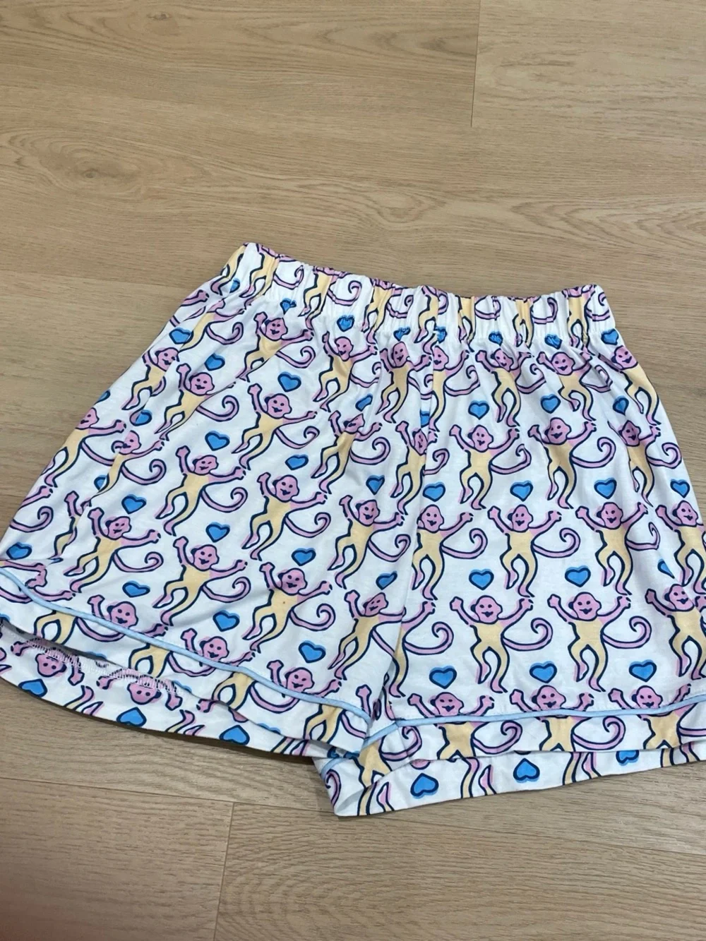 White Monkey Print Pajama Set - Short Sleeve & Shorts